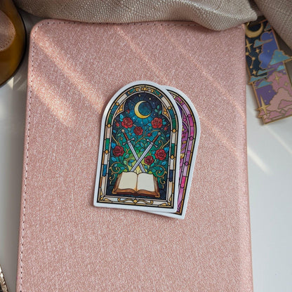 Romantasy Bookish Sticker, Stained Glass Window Decal 2" XL