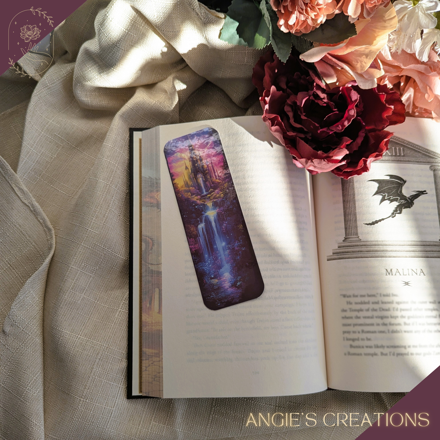 Enchanted Waterfall Castle Handmade Bookmark