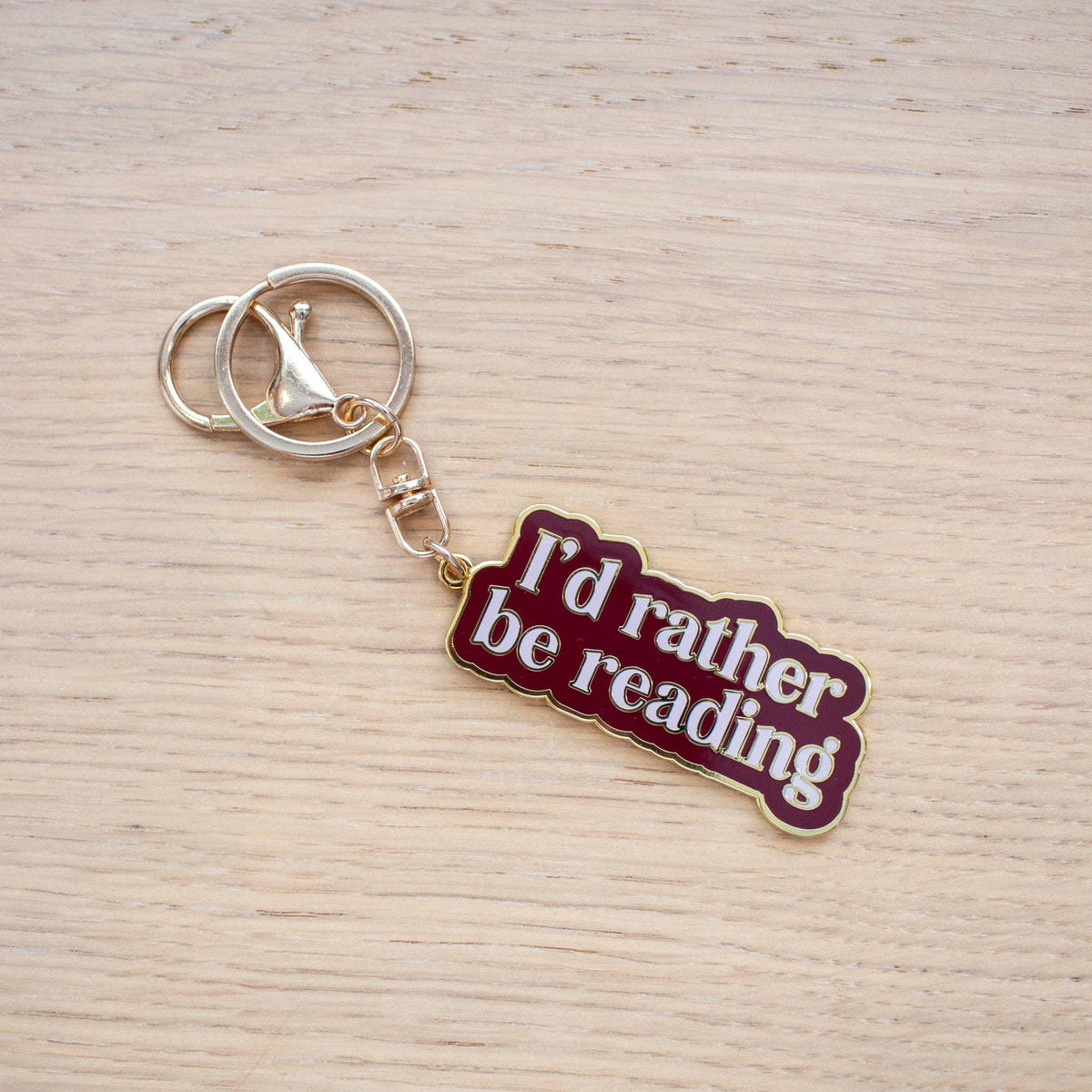 I'd Rather be Reading Enamel Keychain | USB C Dust Plug Included | Rich Coffee Retro Tones
