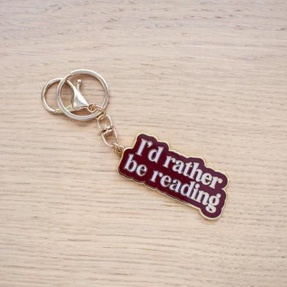 I'd Rather be Reading Enamel Keychain | USB C Dust Plug Included | Rich Coffee Retro Tones