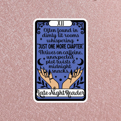 Bookish Tarot Sticker Late Night Reader Decal 3" Waterproof Matte