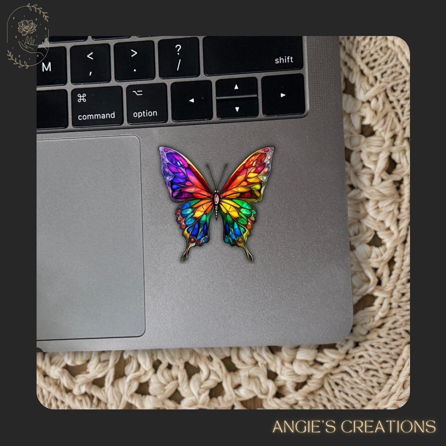 Rainbow Butterfly Waterproof Sticker | Colorful Stained Glass Aesthetic Pride Decal, Uplifting Transformation, Nature Themed Art