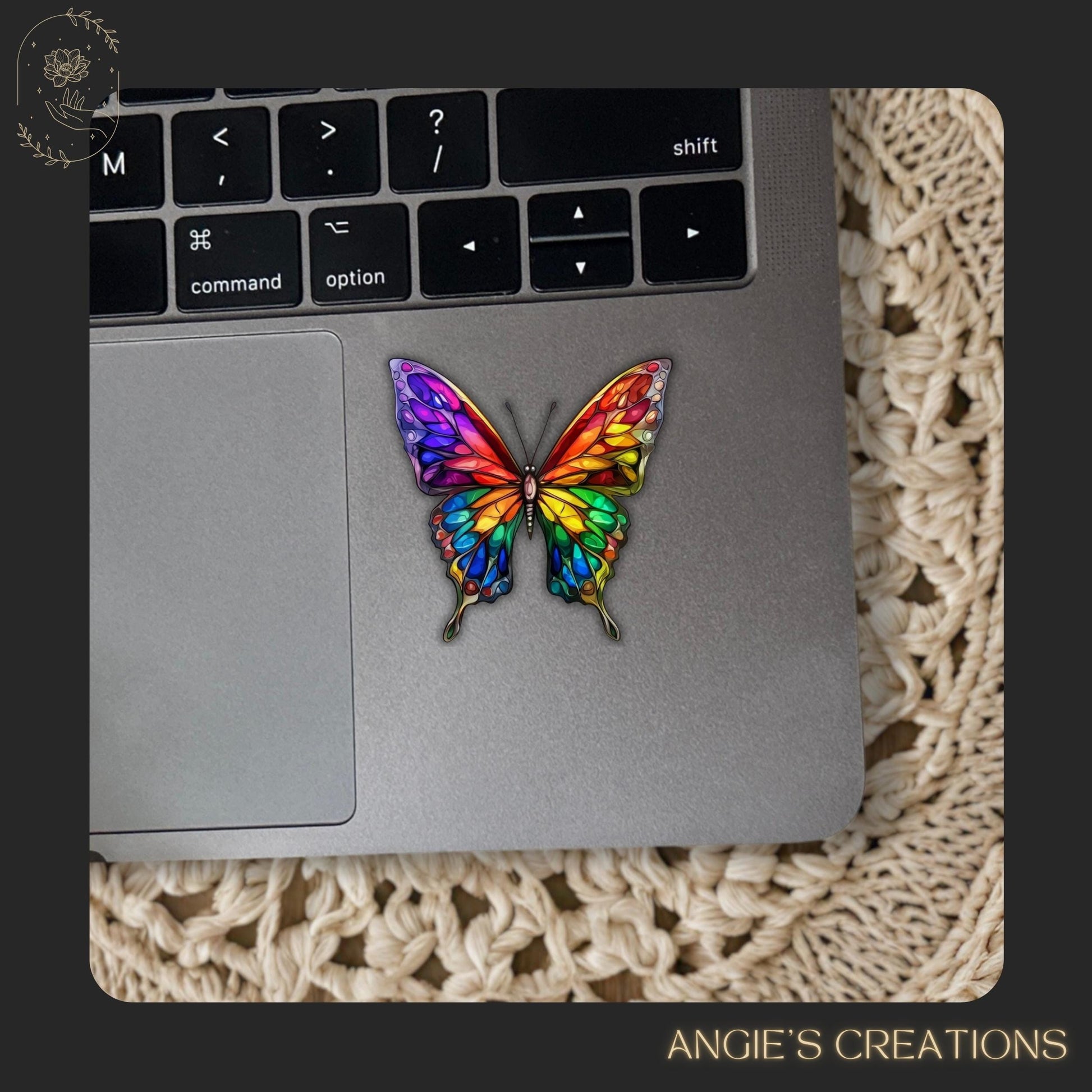 Rainbow Butterfly Waterproof Sticker | Colorful Stained Glass Aesthetic Pride Decal, Uplifting Transformation, Nature Themed Art