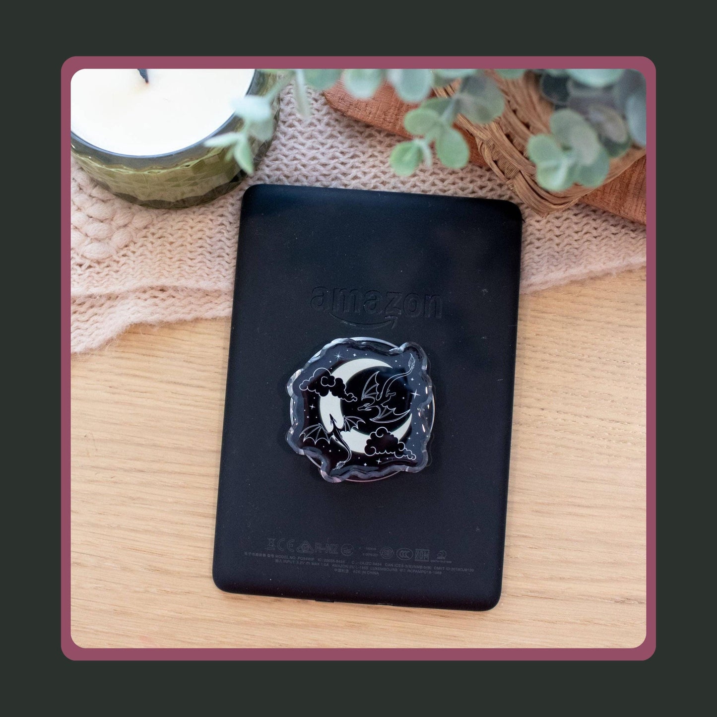 Kindle Grip Moon And Dragons Acrylic Grip Bundle, 3" Sticker, Set