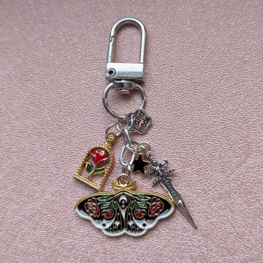 Wicked Rose Moth Planner Charm Keychain | Gothic, Witchcore Kindle Chain, Bookstagram Reader Ereader Accessory