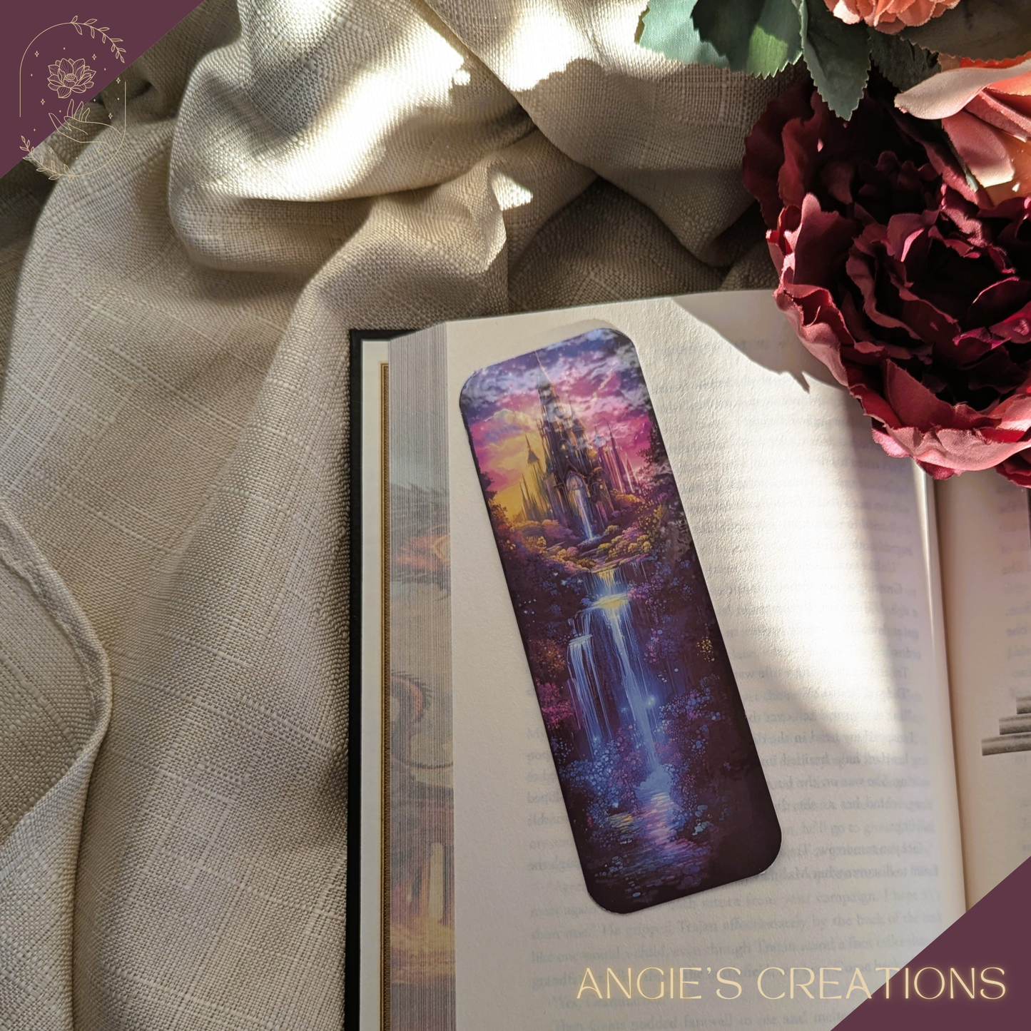 Enchanted Waterfall Castle Handmade Bookmark