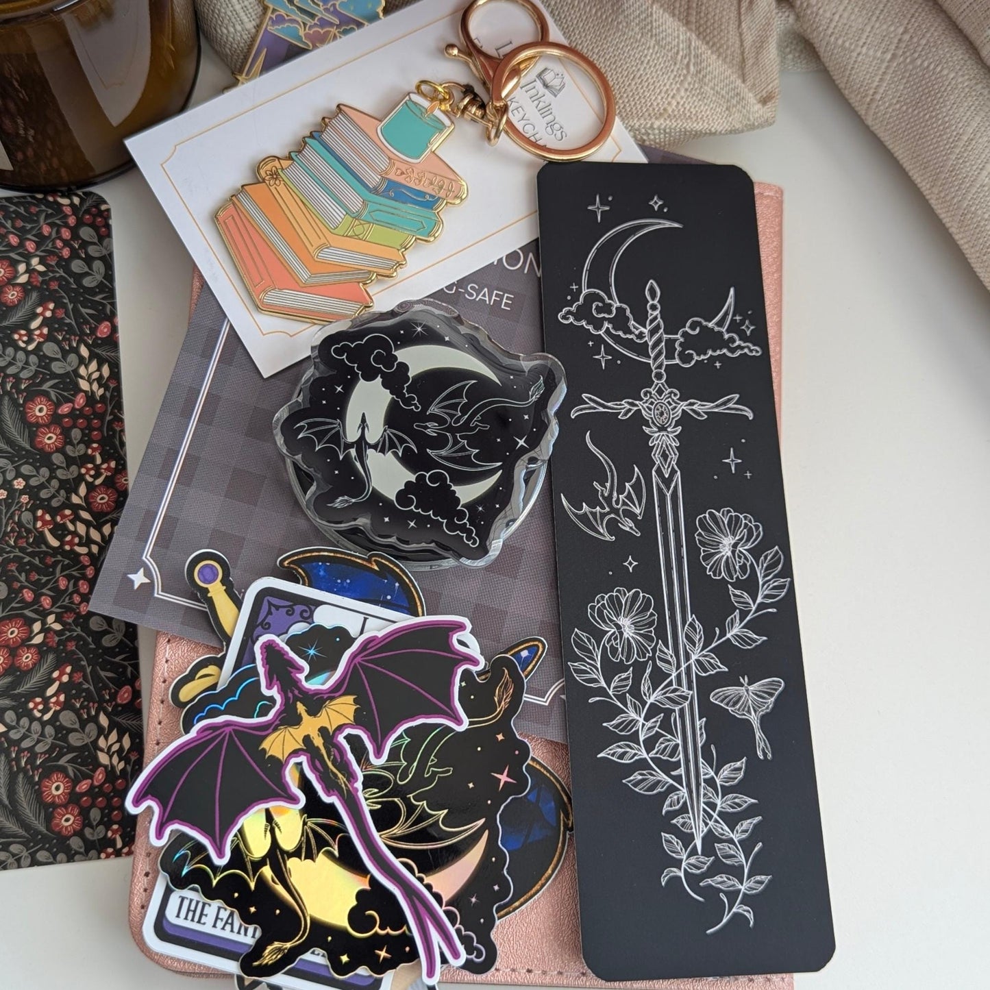 Kindle Grip Moon And Dragons Acrylic Grip Bundle, 3" Sticker, Set