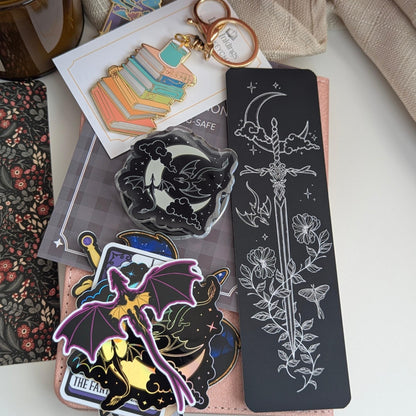 Kindle Grip Moon And Dragons Acrylic Grip Bundle, 3" Sticker, Set