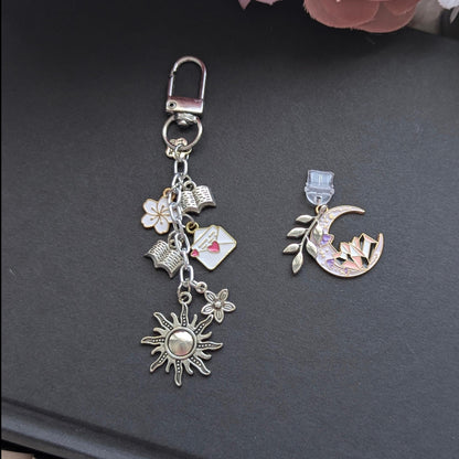 Books & Flowers eReader Charm Keychain & Dust Plug Set