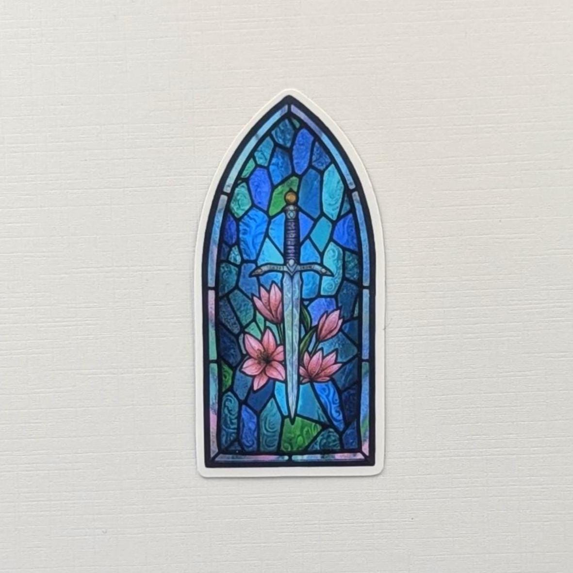 Stained Glass Floral Dagger Window Sticker | 1.8x2.5"