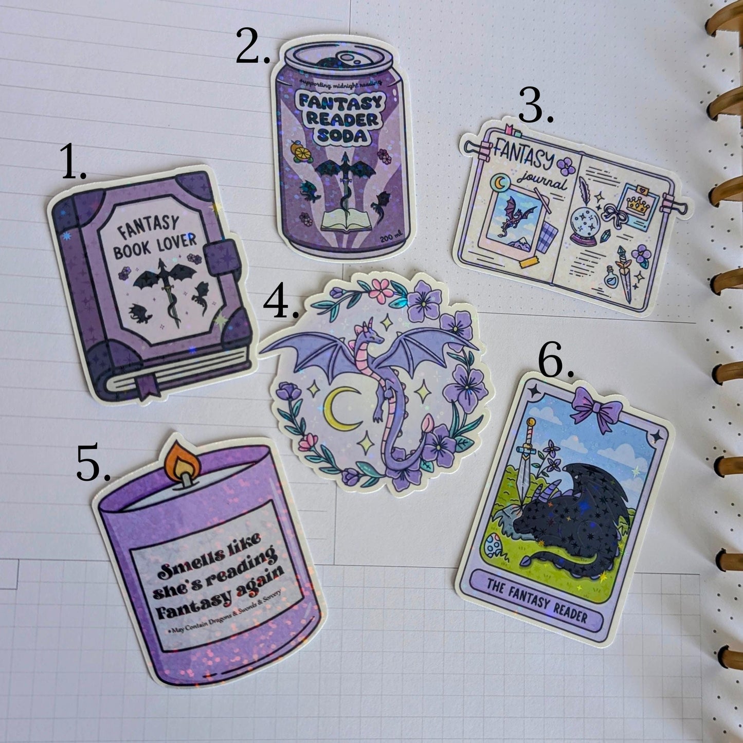 Purple Dragon Stickers, 6 Pc Handmade 3" Matte Or Holographic Set