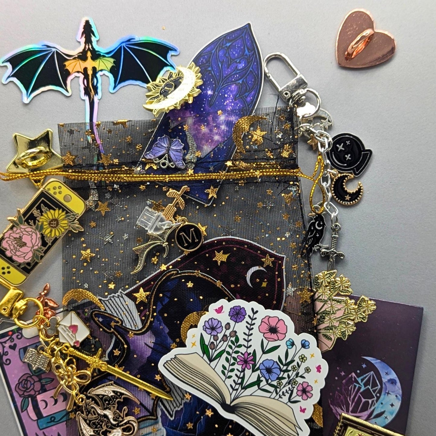 Bookish Mystery Box, Premium Romantasy Grab Bag - 8+ Gifts & Pins