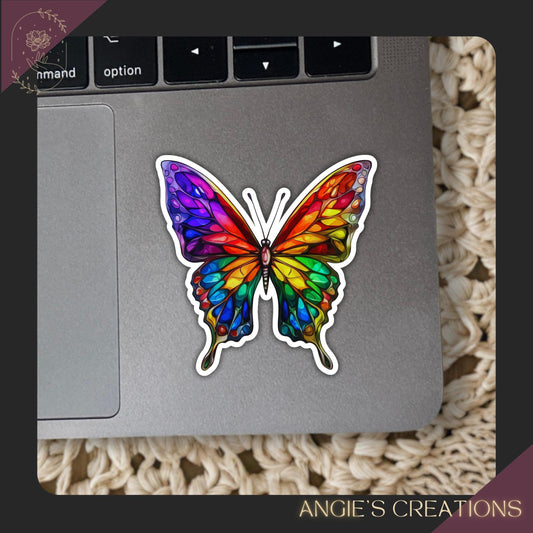 Stained Glass Style Butterfly Vinyl Sticker