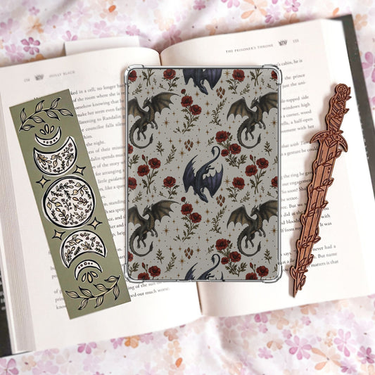 Dragon and Poppies Kindle Insert | Hand Drawn