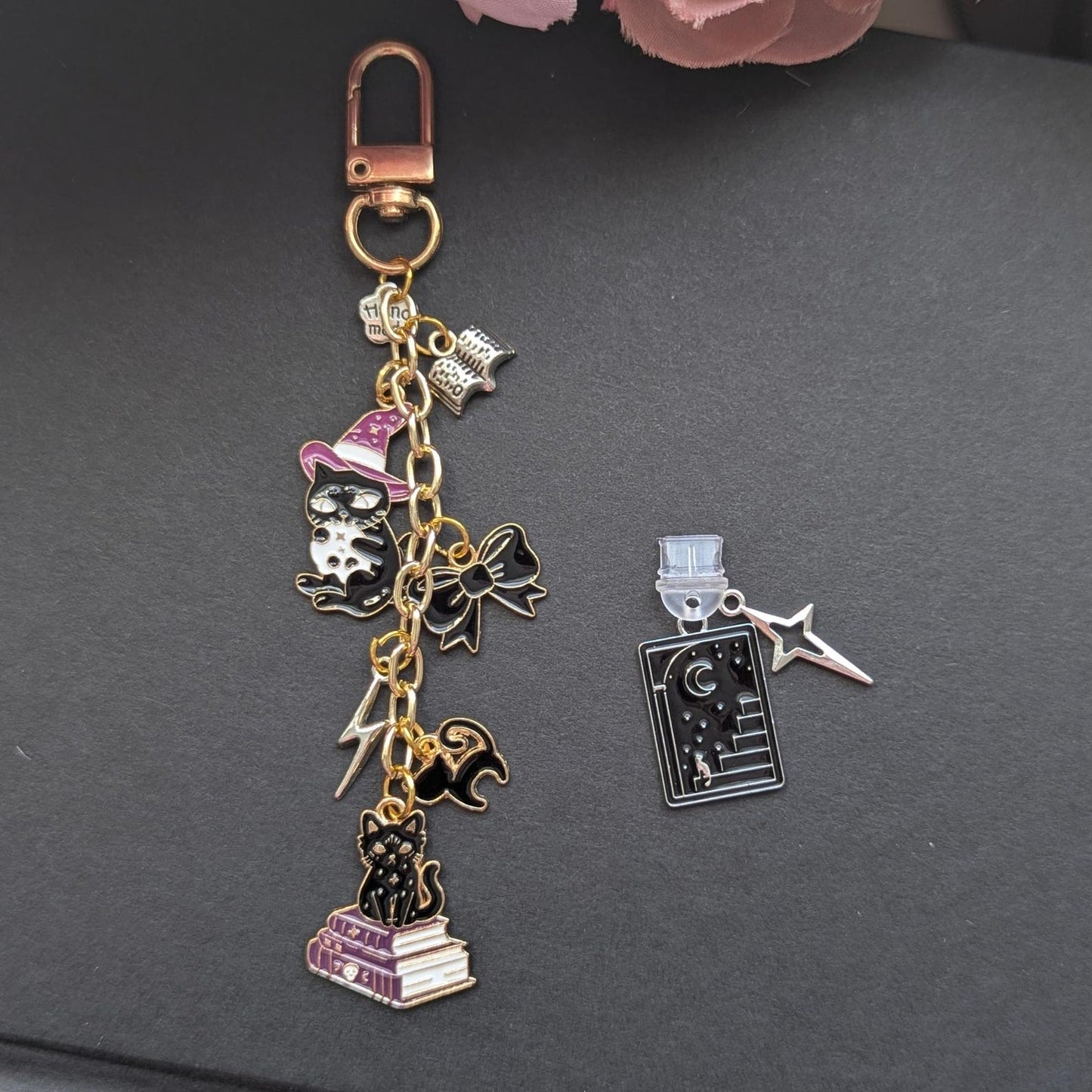 Witchy Gothic Cat Charm Keychain Bundle