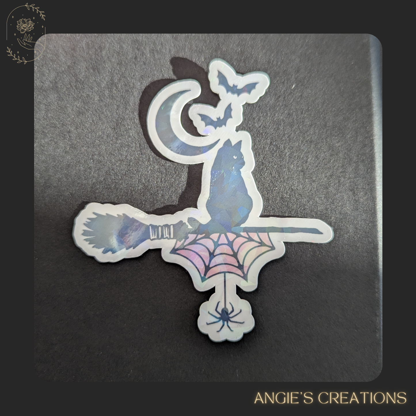 Halloween Cat on Witchy Broomstick Vinyl Sticker