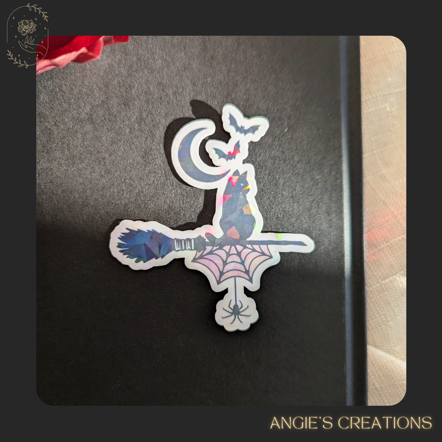 Halloween Cat on Witchy Broomstick Vinyl Sticker