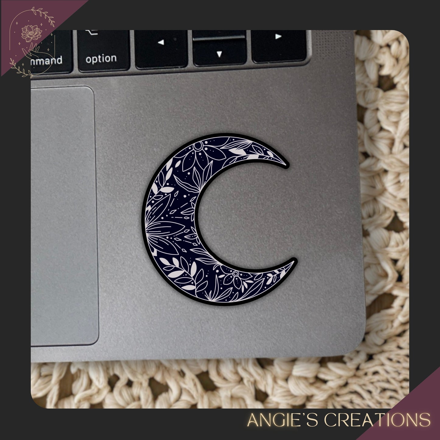 Floral Dark Crescent Moon Vinyl Sticker