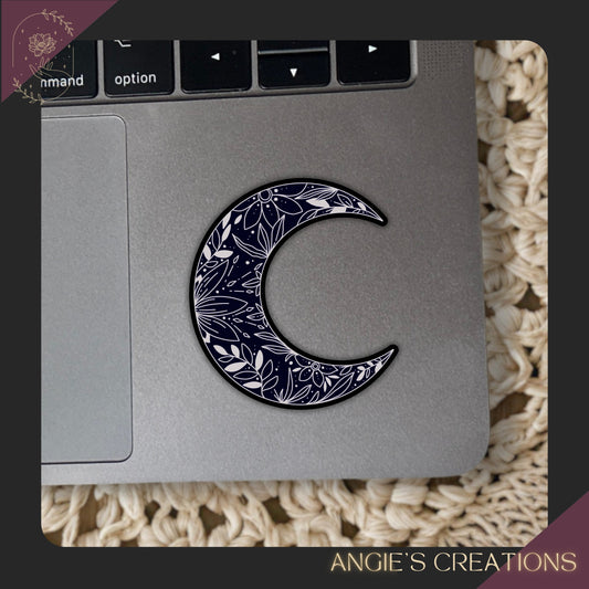 Floral Dark Crescent Moon Vinyl Sticker