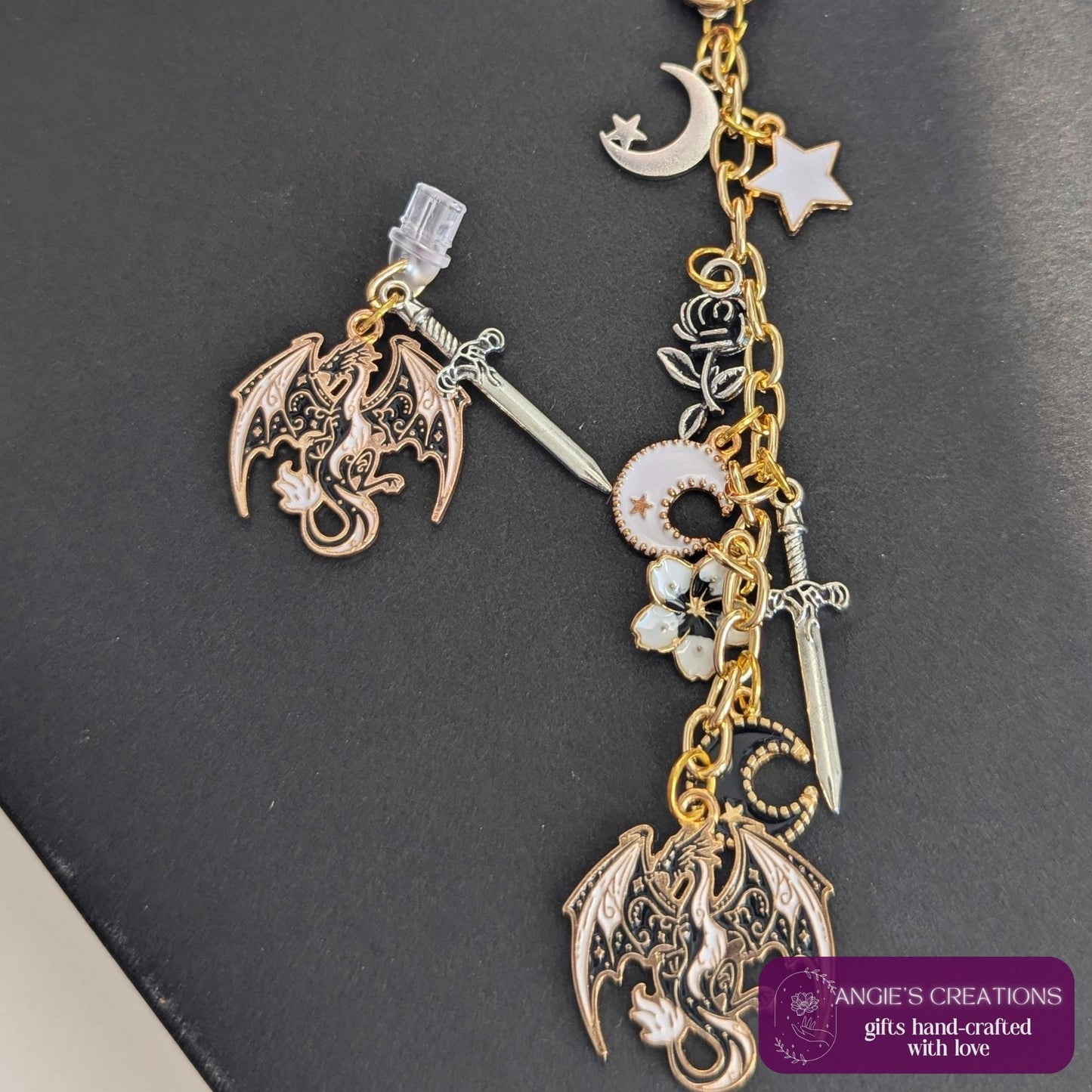 Kindle Charm Keychain, Celestial Sword Dragon Bundle, 15 cm Chain