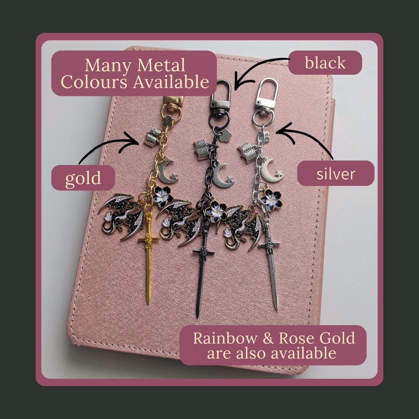 Romantasy E-Reader Accessories', Dragon Charm Keychain Bundle Set
