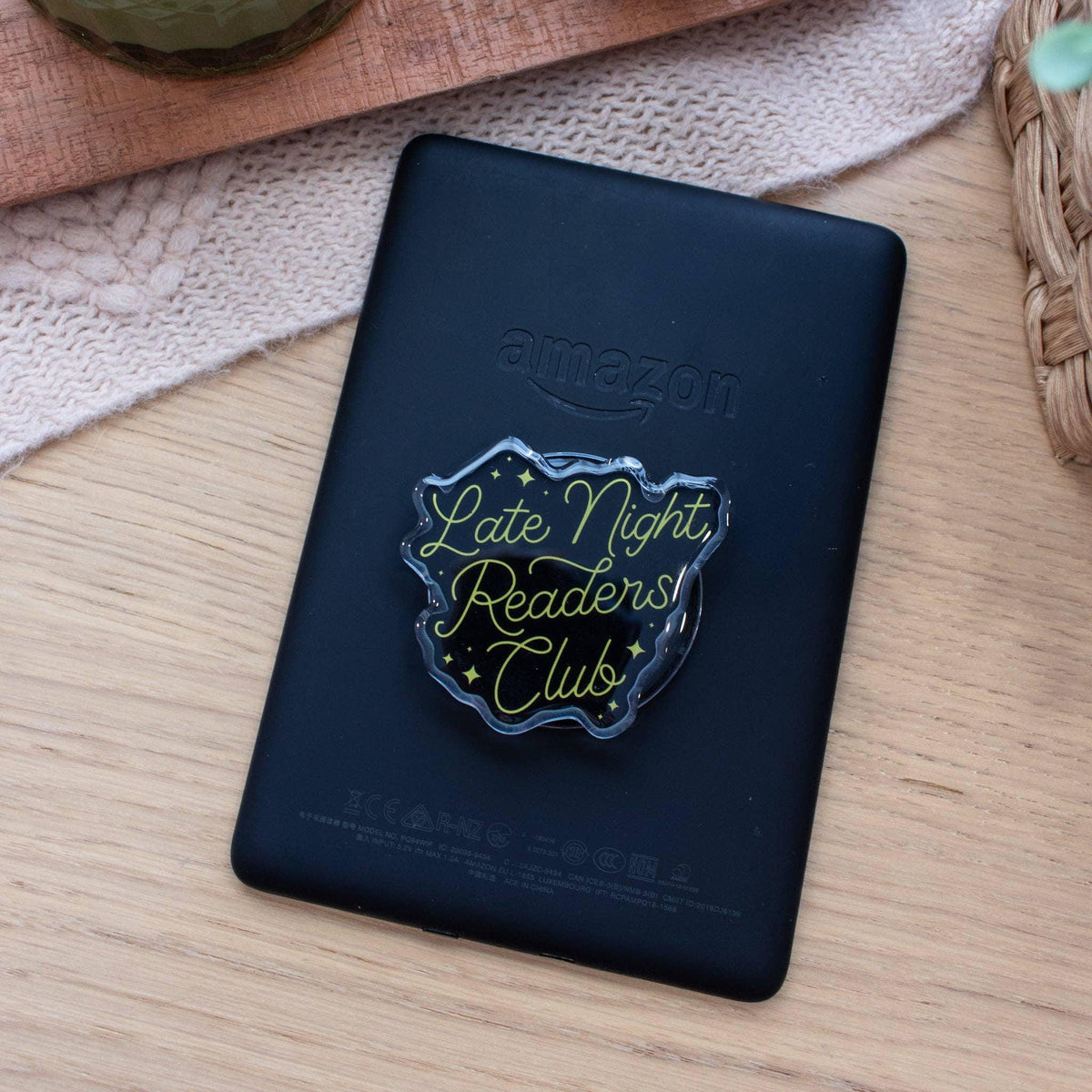Late Night Readers Club Kindle Grip & Sticker Bundle | MagSafe (Metal Ring Included) | Phone or E-Reader Handle Reader Gift