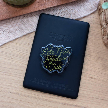 Late Night Readers Club Kindle Grip & Sticker Bundle | MagSafe (Metal Ring Included) | Phone or E-Reader Handle Reader Gift
