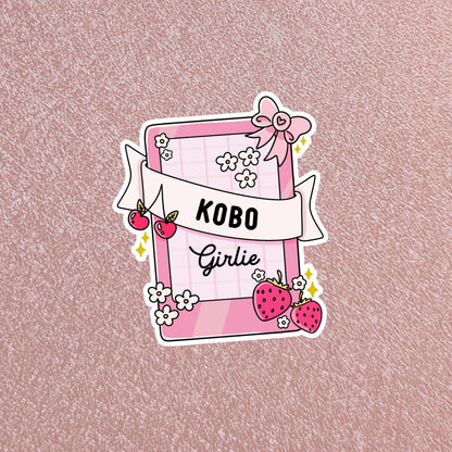 Summer Strawberry Kobo Girlie Sticker, 2.5" Waterproof Dishwasher Safe Smooth Matte Decals, Cute Book Lover Reader Gift, Hand Drawn