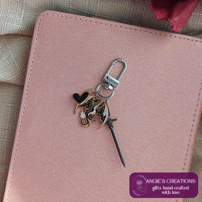 Fourth Wing Keychain, Dragon Planner Charm, Zinc Alloy Mini 1.5in