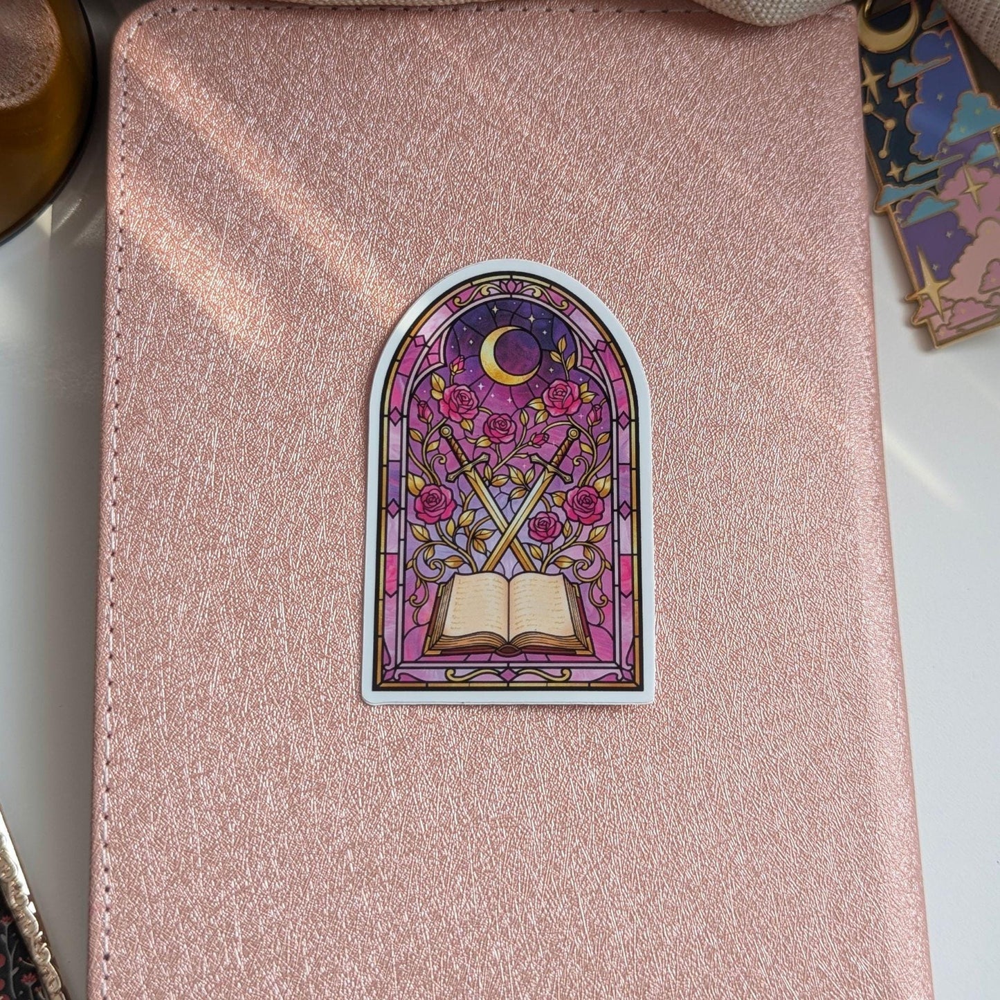 Romantasy Bookish Sticker, Stained Glass Window Decal 2" XL