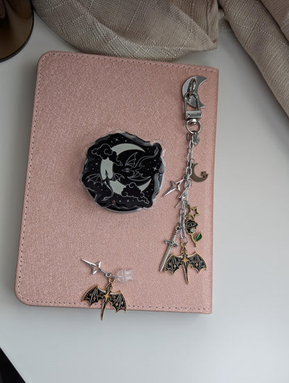 Preorder Moon and Dragons Acrylic Kindle Grip & Sticker Bundle | MagSafe (Metal Ring Included) Dragon Phone Grip | Fantasy Reader Gift