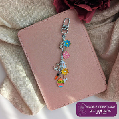 Spring Easter Bunny Keychain | Bright Colourful Egg and Floral eReader or Kindle Charm Chain Bookstagram Gift