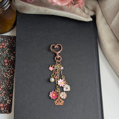 Pink Floral Bag Charm, Heart Clasp Zinc Alloy Keychain Small Gift
