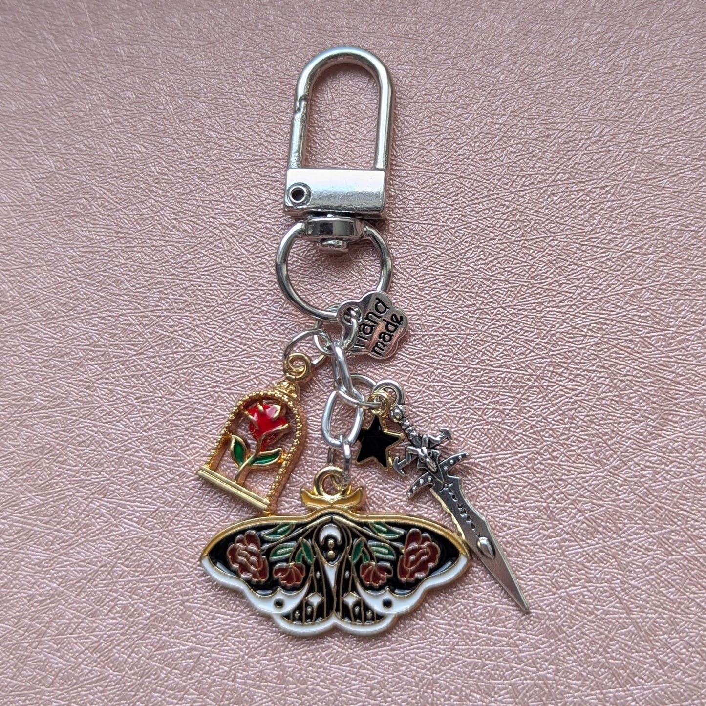 gothic kindle charm, Wicked Rose Moth Keychain, Zinc Alloy Ottawa