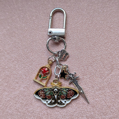 gothic kindle charm, Wicked Rose Moth Keychain, Zinc Alloy Ottawa