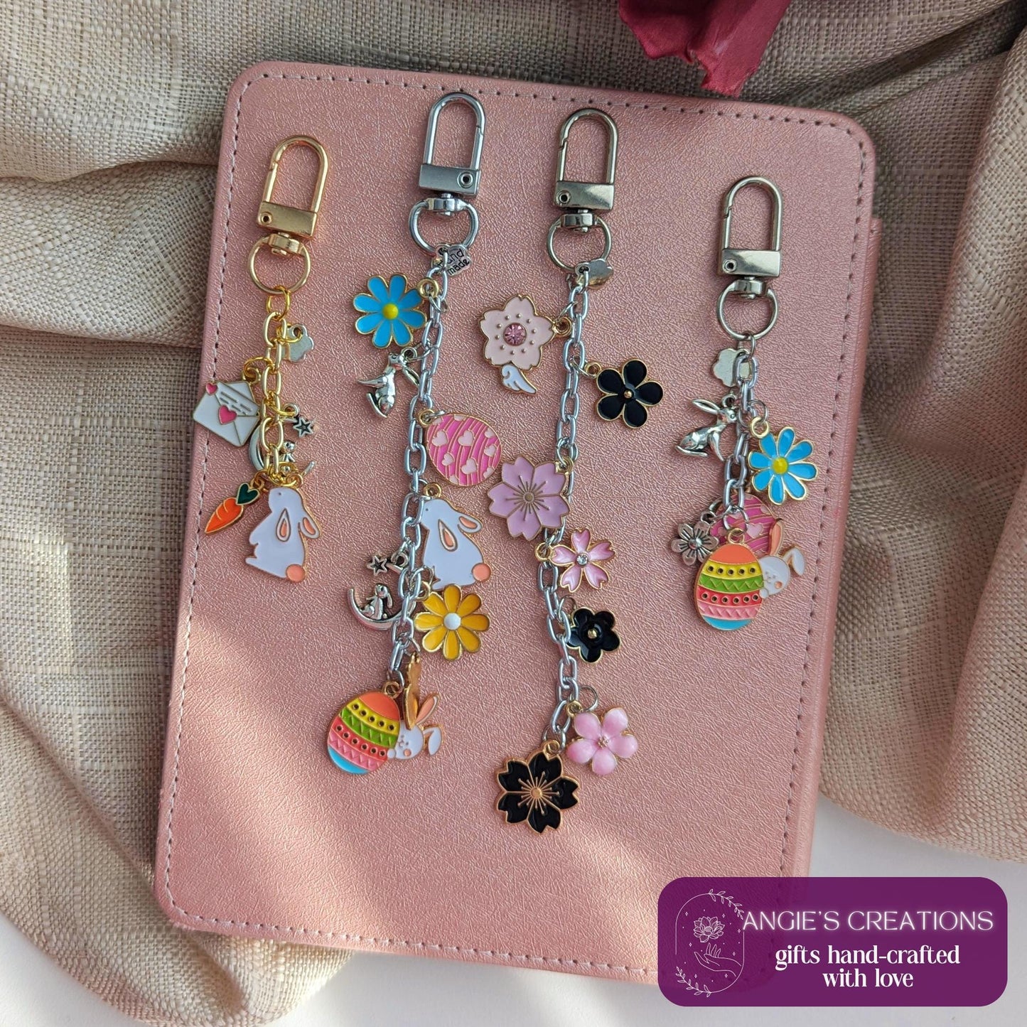 Floral Spring Charm Keychain | Bright Pink and Black Flowers eReader or Kindle Charm Chain Bookstagram Gift