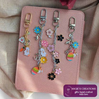 Floral Spring Charm Keychain | Bright Pink and Black Flowers eReader or Kindle Charm Chain Bookstagram Gift