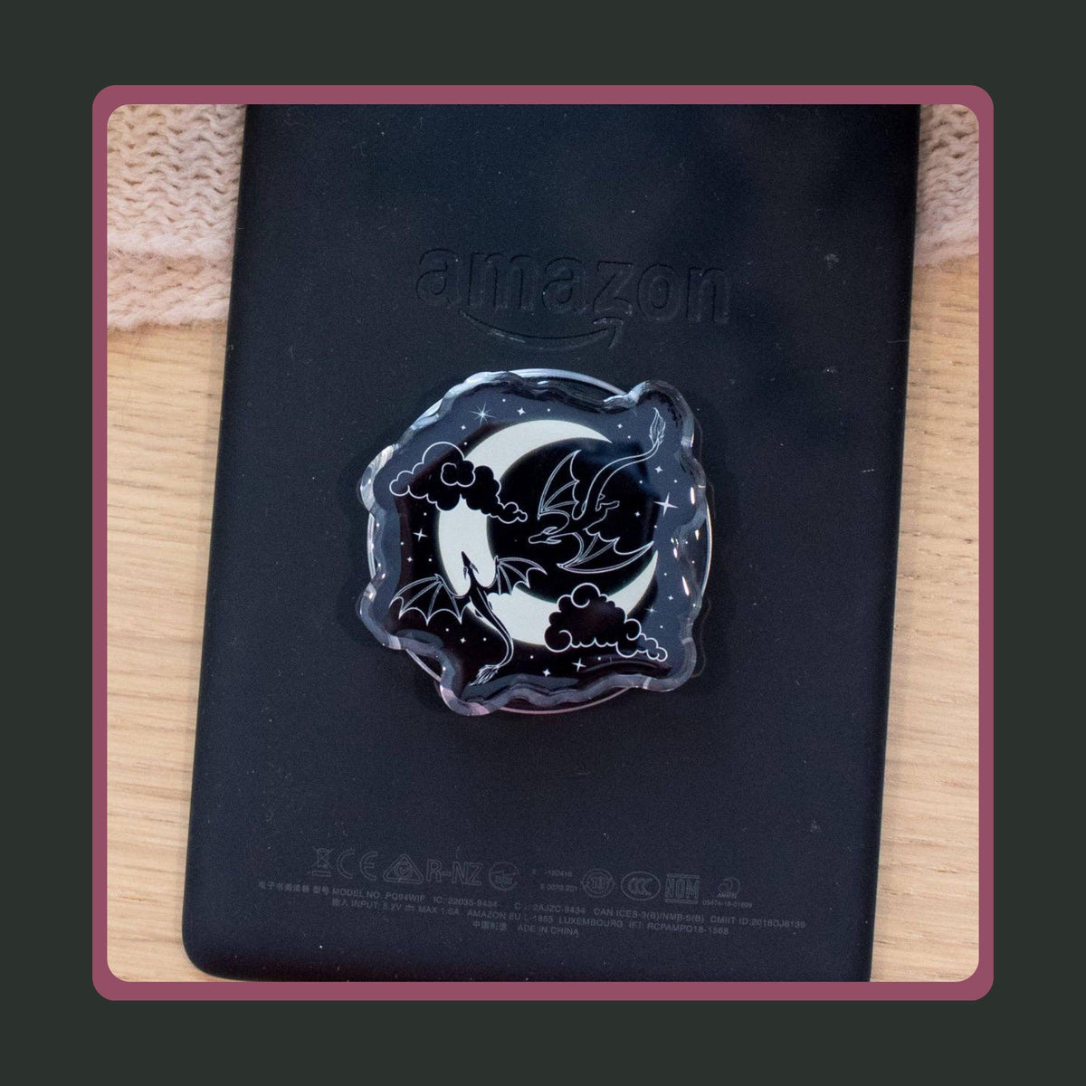 Preorder Moon and Dragons Acrylic Kindle Grip & Sticker Bundle | MagSafe (Metal Ring Included) Dragon Phone Grip | Fantasy Reader Gift