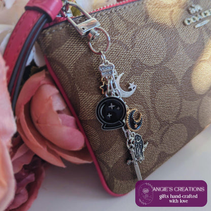 Witchy Charm Keychain - Celestial Raven Crystal Ball, USB C Plug