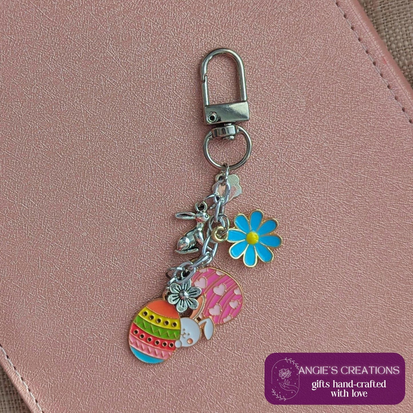 Bright Easter Egg Mini Keychain | Floral Spring eReader or Kindle Charm Chain Bookstagram Gift