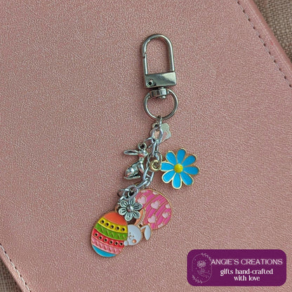 Bright Easter Egg Mini Keychain | Floral Spring eReader or Kindle Charm Chain Bookstagram Gift