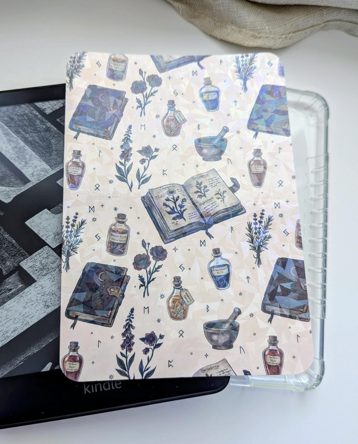 Witch's Apothecary Kindle Insert Bundle | Hand Drawn Botanical Fantasy Reader Gift | Handmade Laminated Photo Paper Insert