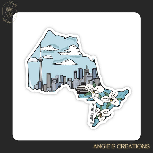 Ontario Trillium Flower & Skyline Matte Sticker