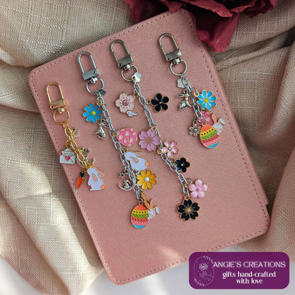 Spring Easter Bunny Keychain | Bright Colourful Egg and Floral eReader or Kindle Charm Chain Bookstagram Gift