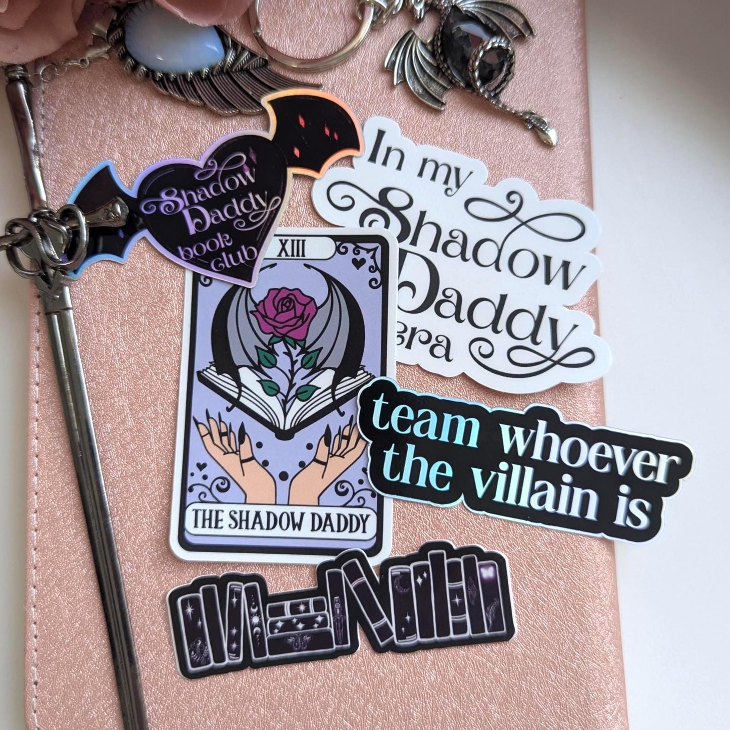 Bookish Sticker Bundle, Shadow Daddy Book Club, 5Pc Waterproof 3In