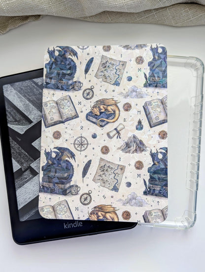 Dragon Scholar Kindle Insert | Maps & Books Fantasy Pattern | Bookish Kindle Case Decal | Dragon Reader Gift