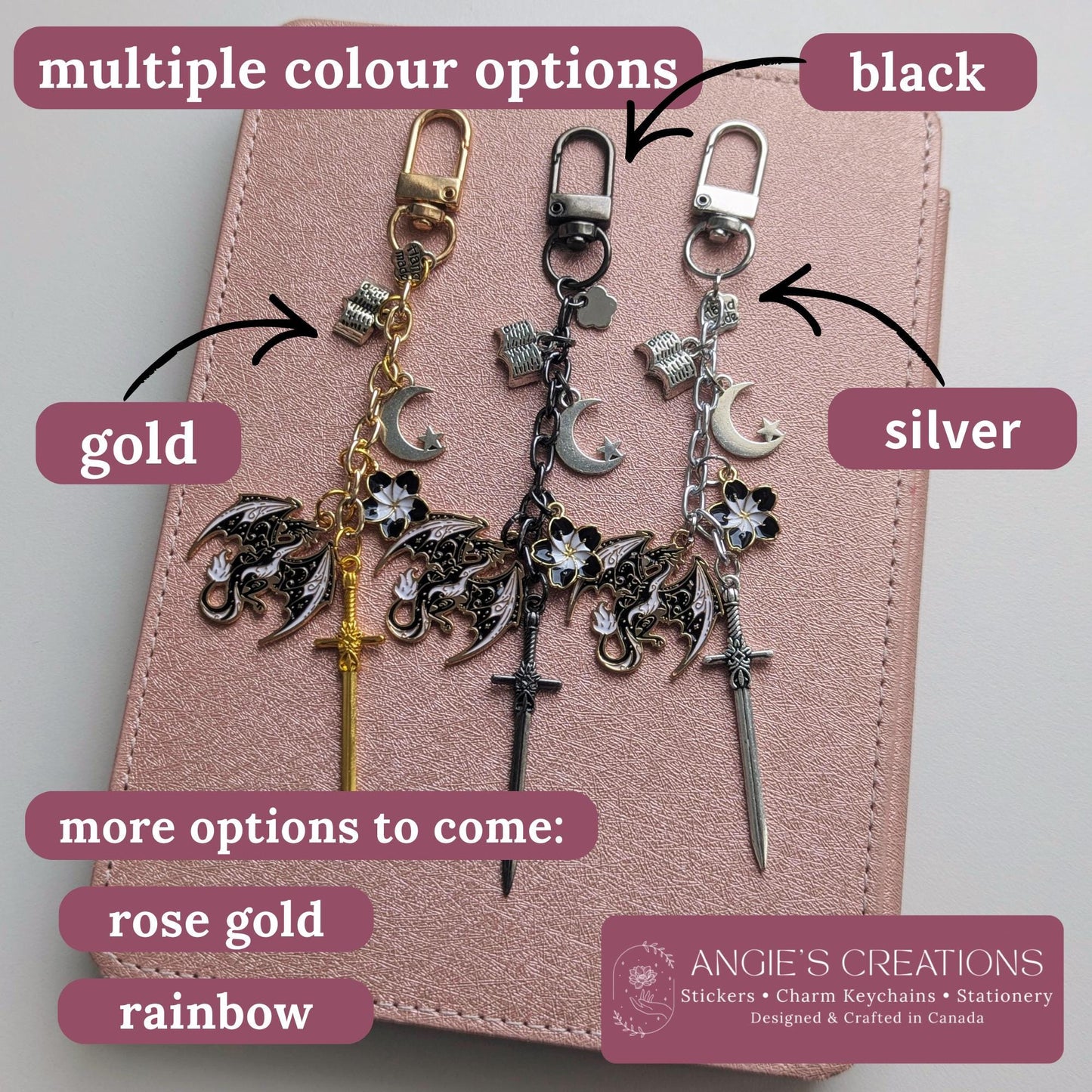 Dark Gothic Dragon Planner Charm Keychain