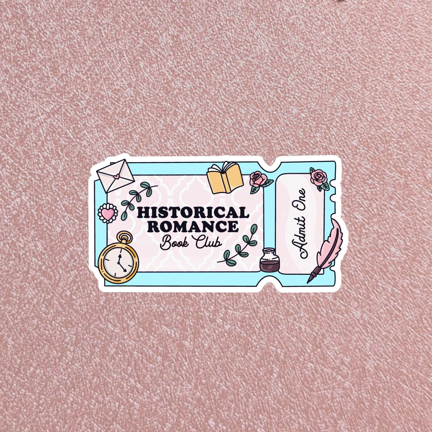 Historical Romance Sticker, 3" Waterproof Dishwasher Safe, Ticket