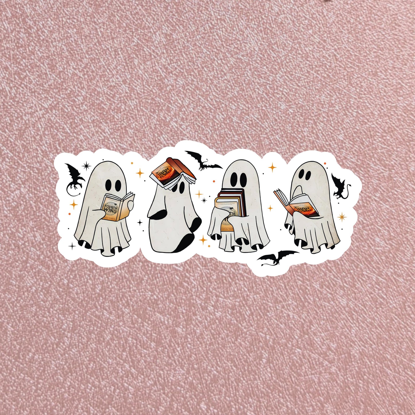 Reading Fourth Wing Ghosts Sticker, 3" Waterproof Dishwasher Safe Smooth Matte Decals, Romantasy Book Lover Reader Gift, Hand Drawn