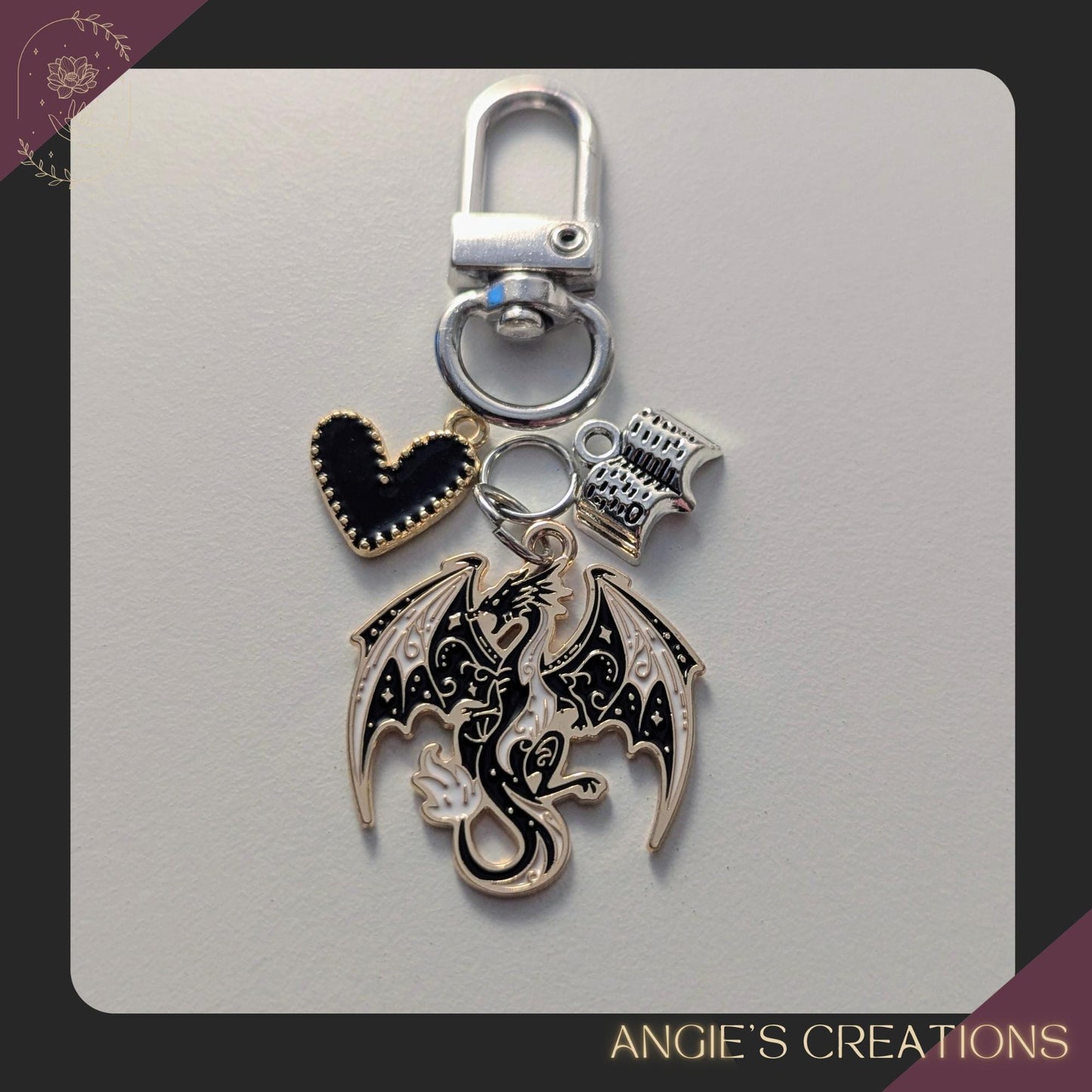 Dark Gothic Dragon Planner Charm Keychain